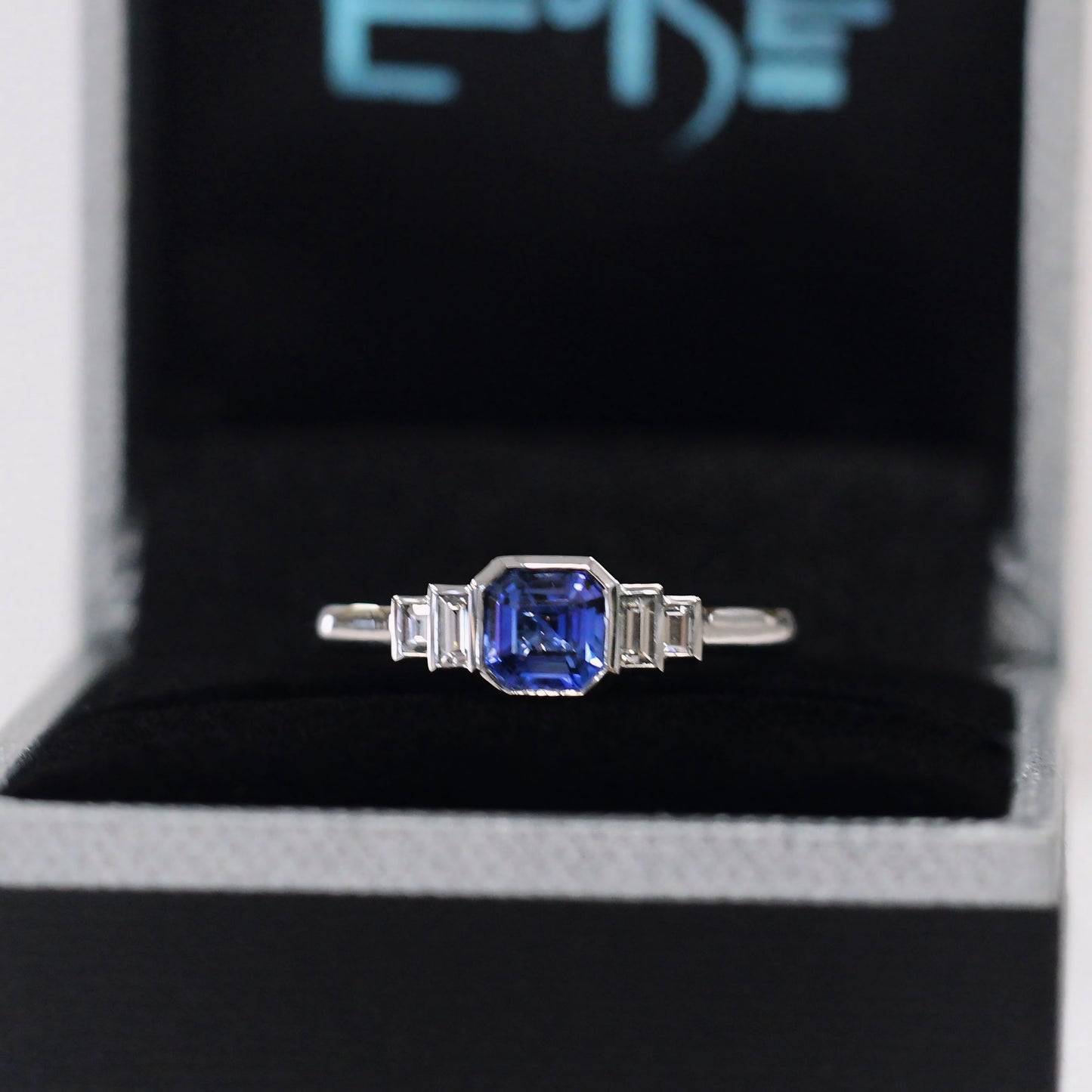 Platinum Sapphire and Diamond Ring - Size M ½