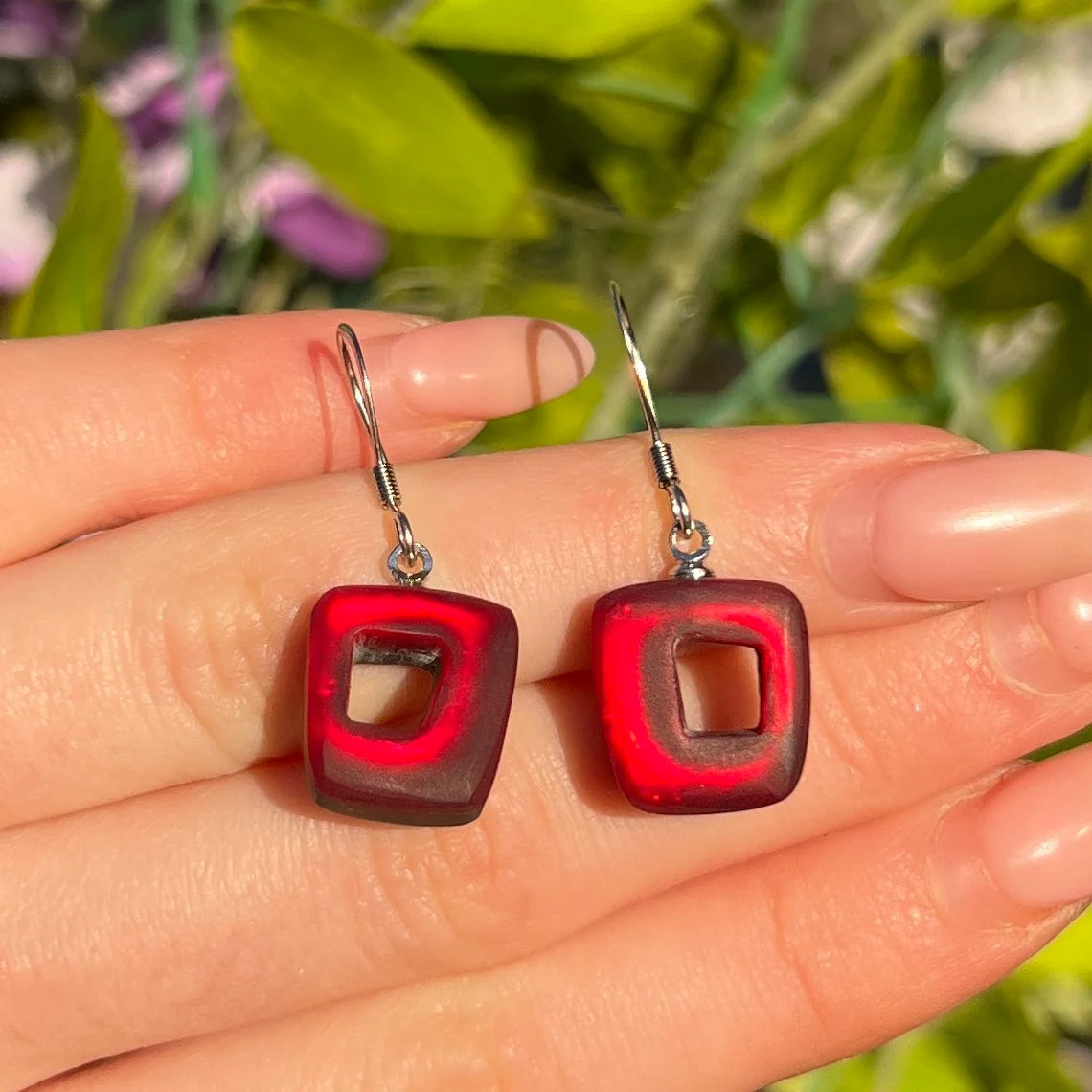 Red Hollow Squares Drop Earrings | Watch This Space