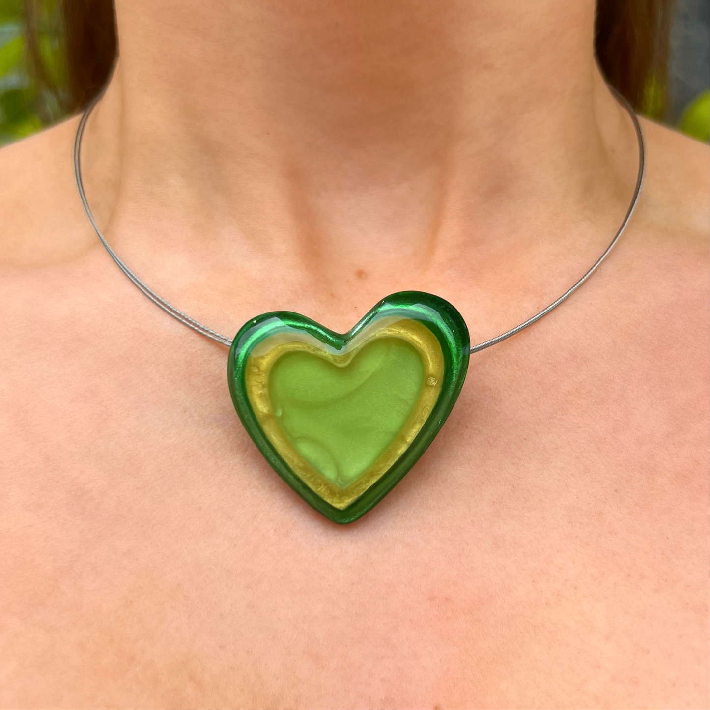 ‘Watch This Space’ Green Love Heart Necklace