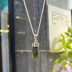 Rough Cut Green Moldavite Sterling Silver Pendant