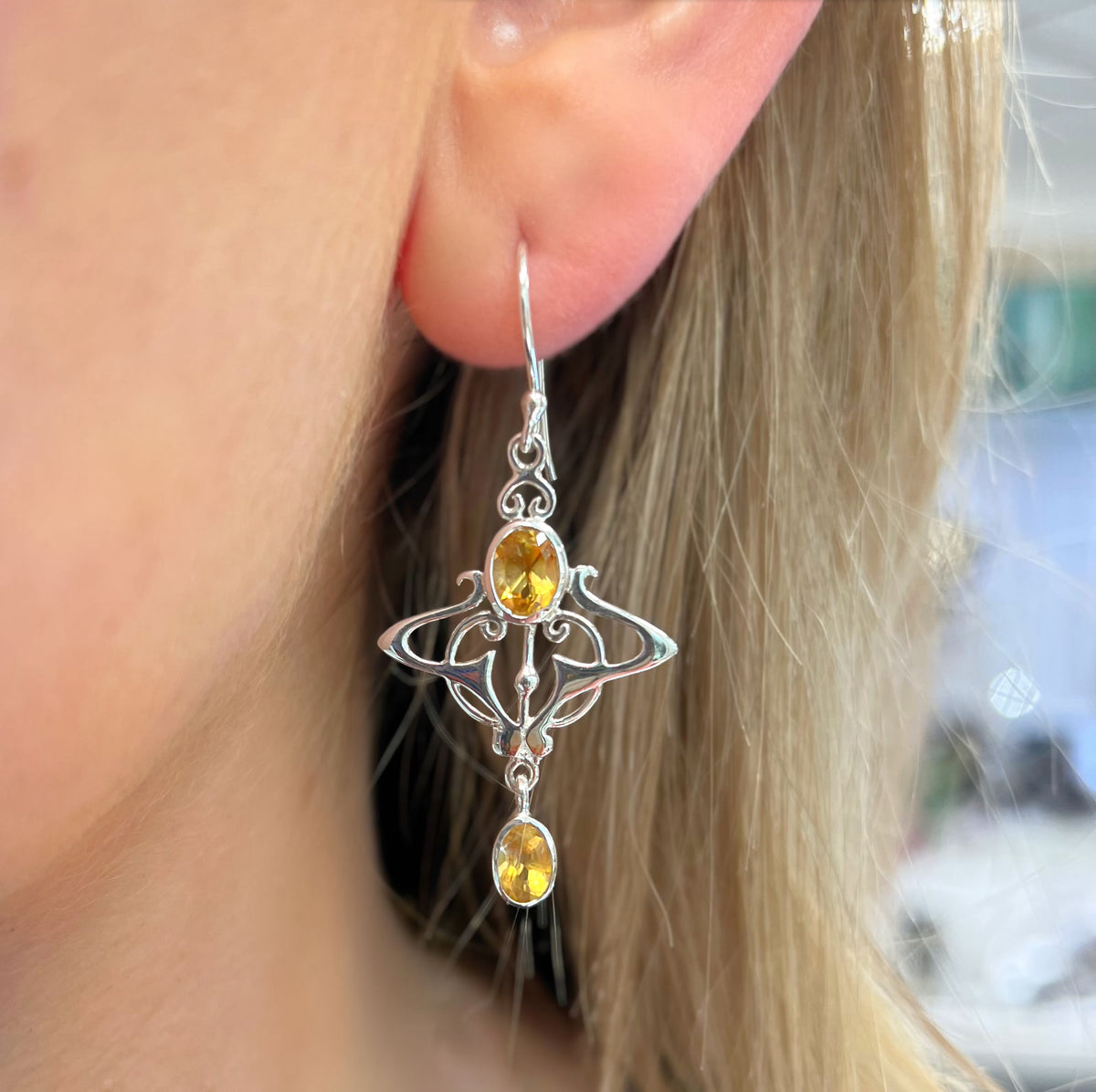 Citrine Sterling Silver Art Nouveau-Inspired Earrings