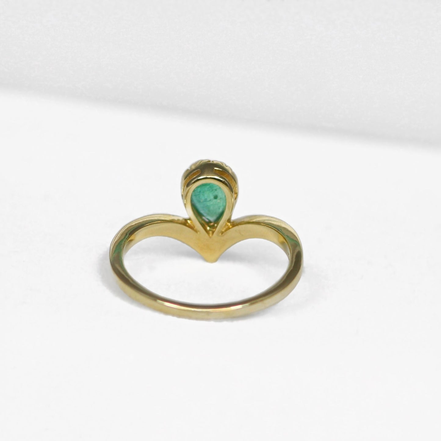 'Ariel' Ring - 9ct Yellow Gold Emerald and Diamond Wishbone Size N ½