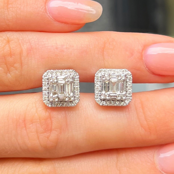 9ct White Gold Square Diamond Stud Earrings