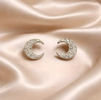 Cubic Zirconia Sterling Silver Half Moon Stud Earrings
