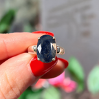 Blue Sapphire Sterling Silver Claw Set Oval Cut l Ring | Size P