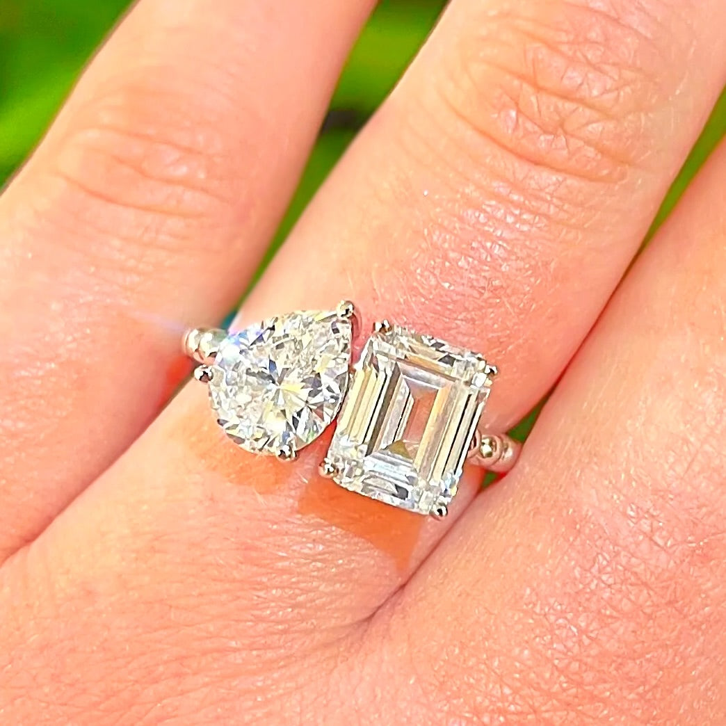 Cubic Zirconia Sterling Silver 'Toi et Moi' Ring | Size M