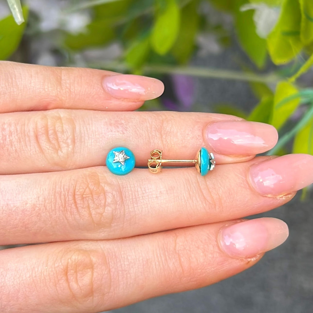 Dainty Turquoise & Diamond 9ct Gold Stud Earrings
