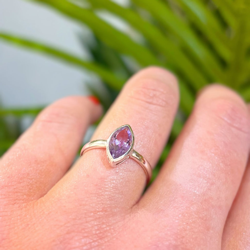 Marquise Amethyst Sterling Silver Solitaire Stacking Ring | Size K ½