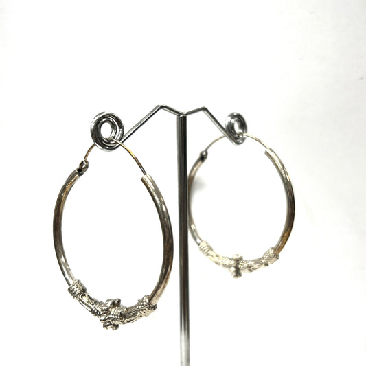 Large Detailed Sterling Silver Hoop Earrings