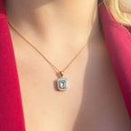 Aquamarine and Diamond Dainty Art Deco Inspired 9ct Yellow Gold Necklace