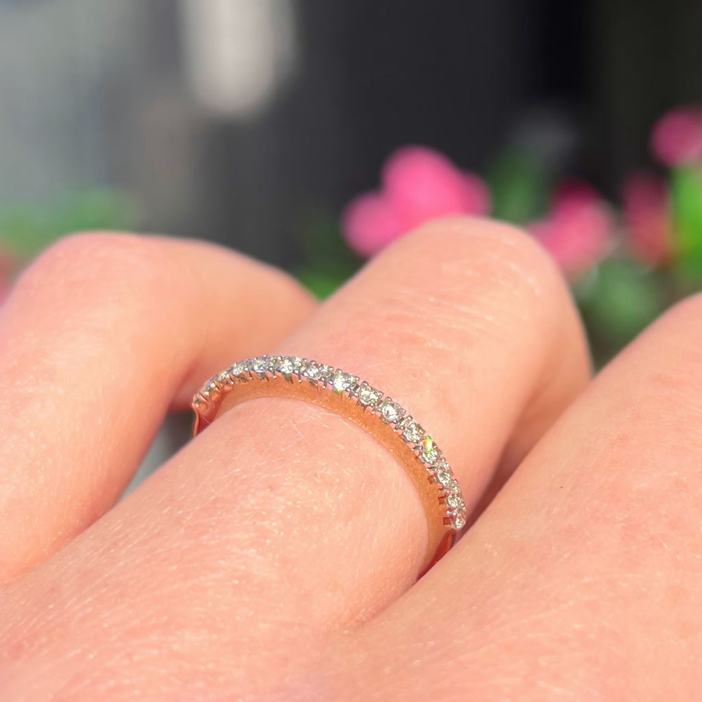 Modern Half Eternity Diamond 9ct Yellow Gold Band Ring | Size L ½