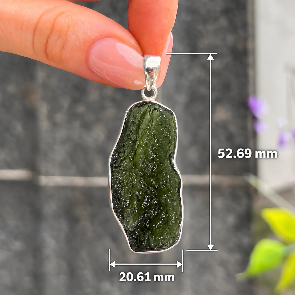 Rough Cut Green Moldavite Sterling Silver Pendant