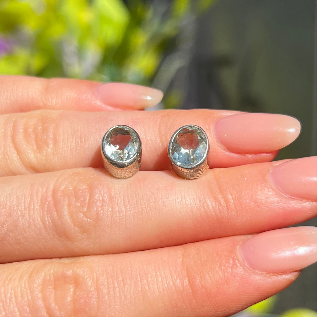 Sage Green Amethyst Sterling Silver Oval Stud Earrings