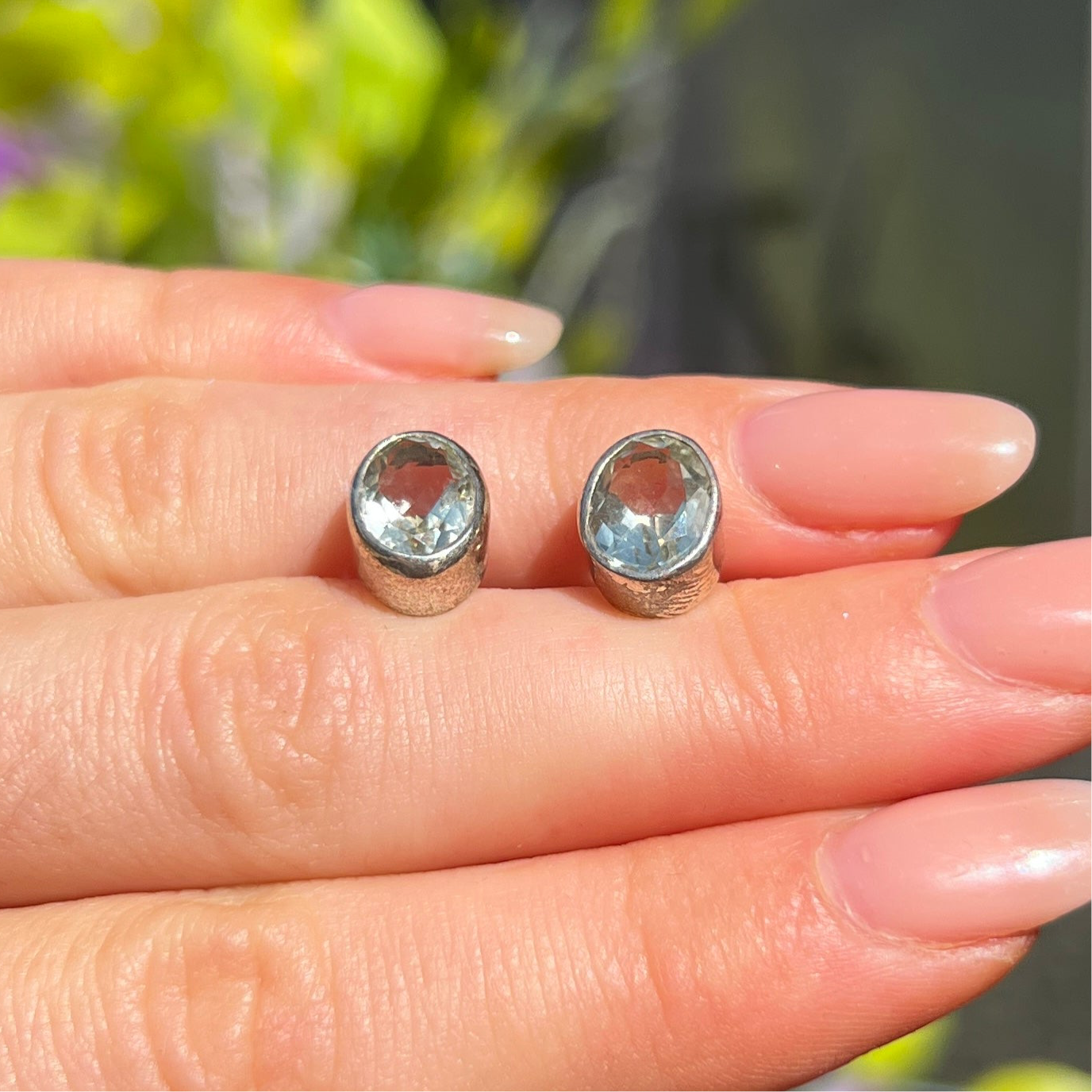Sage Green Amethyst Sterling Silver Oval Stud Earrings