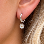 Sterling Silver Two-Tone Daisy Huggie Hoop Earrings