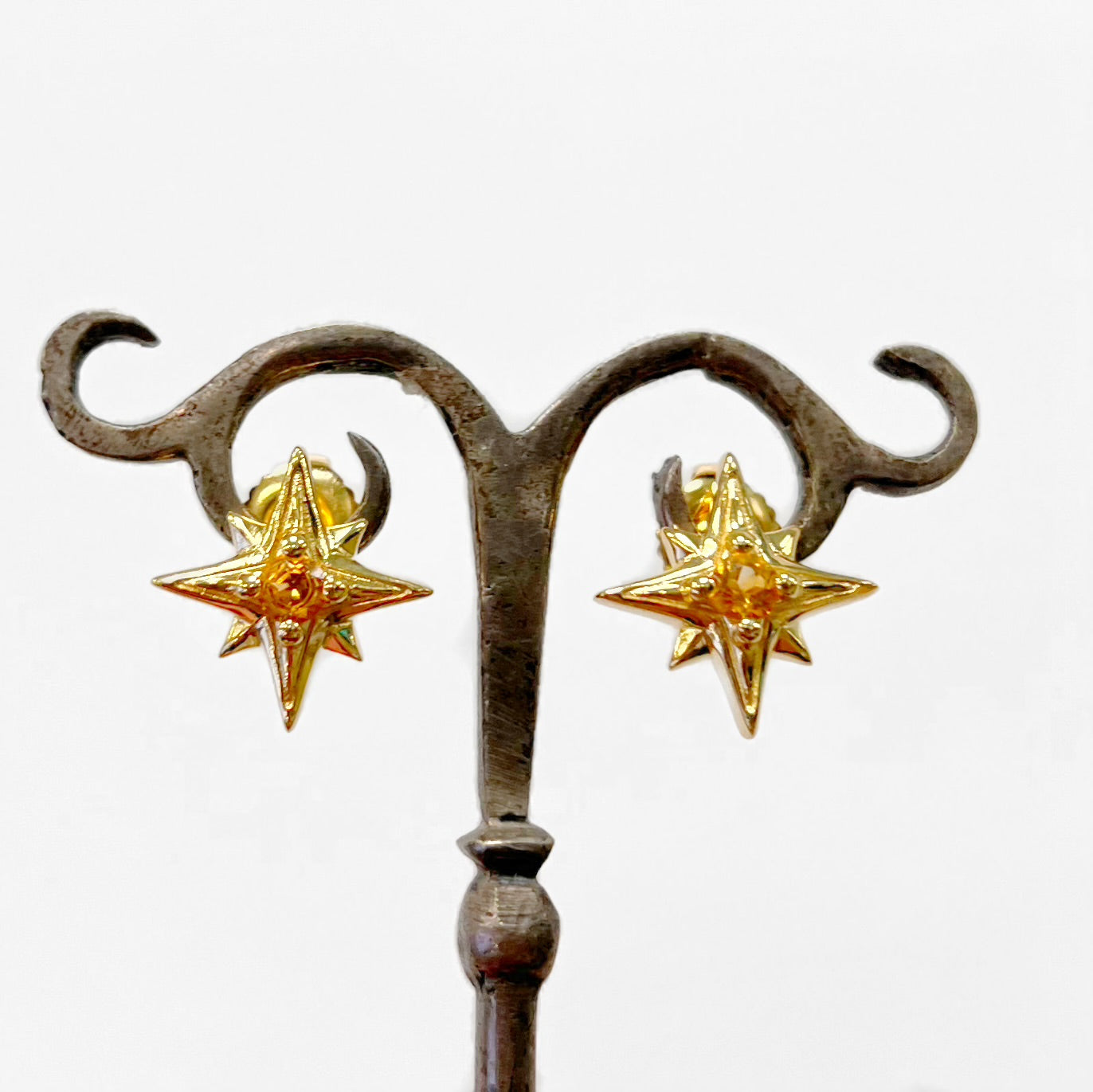 Celestial Gold-on-Silver Citrine Star Stud Earrings