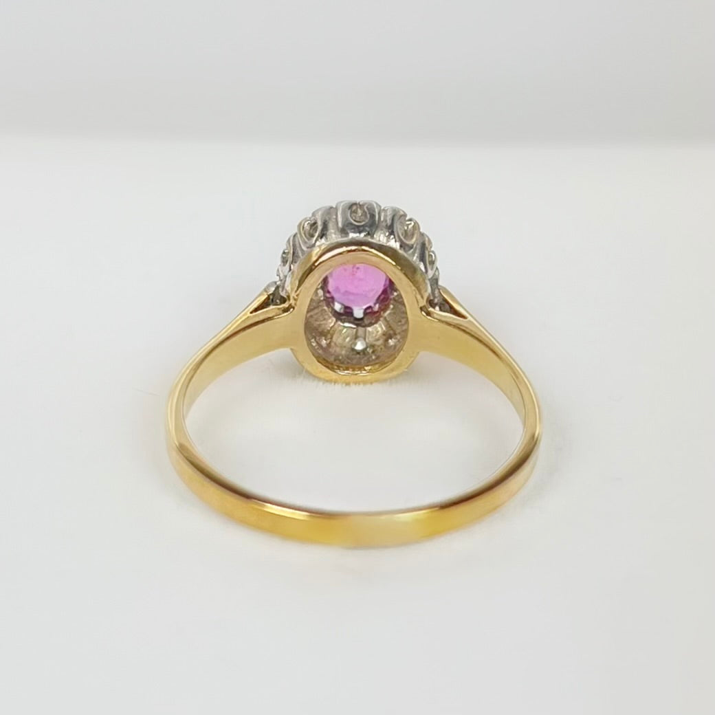 Vintage 9ct Yellow Gold Ruby and Diamond Cluster Ring - Size L