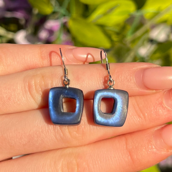 ‘Watch This Space’ Blue Square Drop Earrings