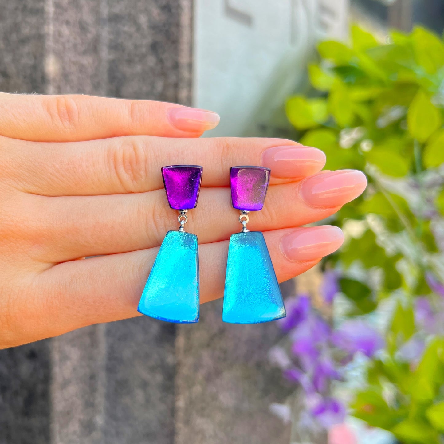 ‘Watch This Space’ Blue & Purple Abstract Stud Earrings