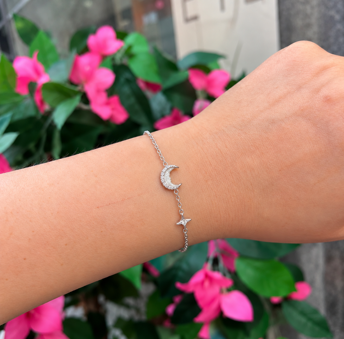 Mother of Pearl Crescent Moon Sterling Silver Bracelet | Ania Haie