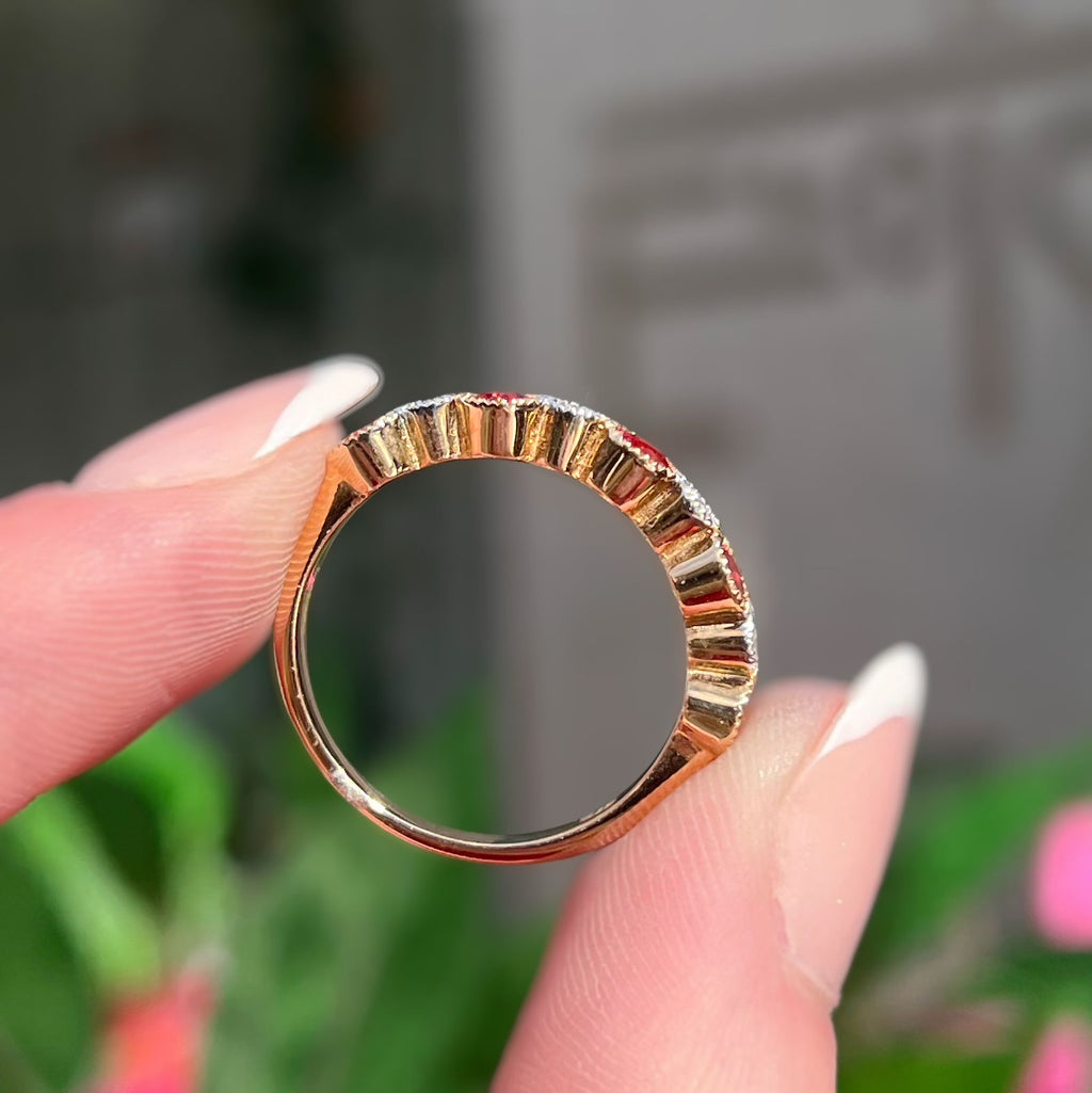 Rare Orange Sapphire and Diamond 9ct Yellow Gold Half Eternity Ring | Size O