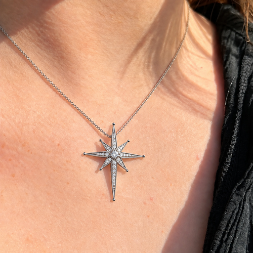 9ct White Gold and Diamond Edwardian Inspired Star Necklace