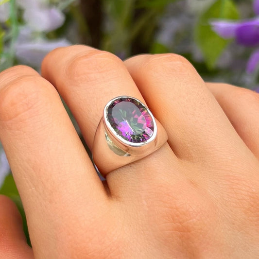 Chunky Sterling Silver Mystic Topaz Ring - Size N