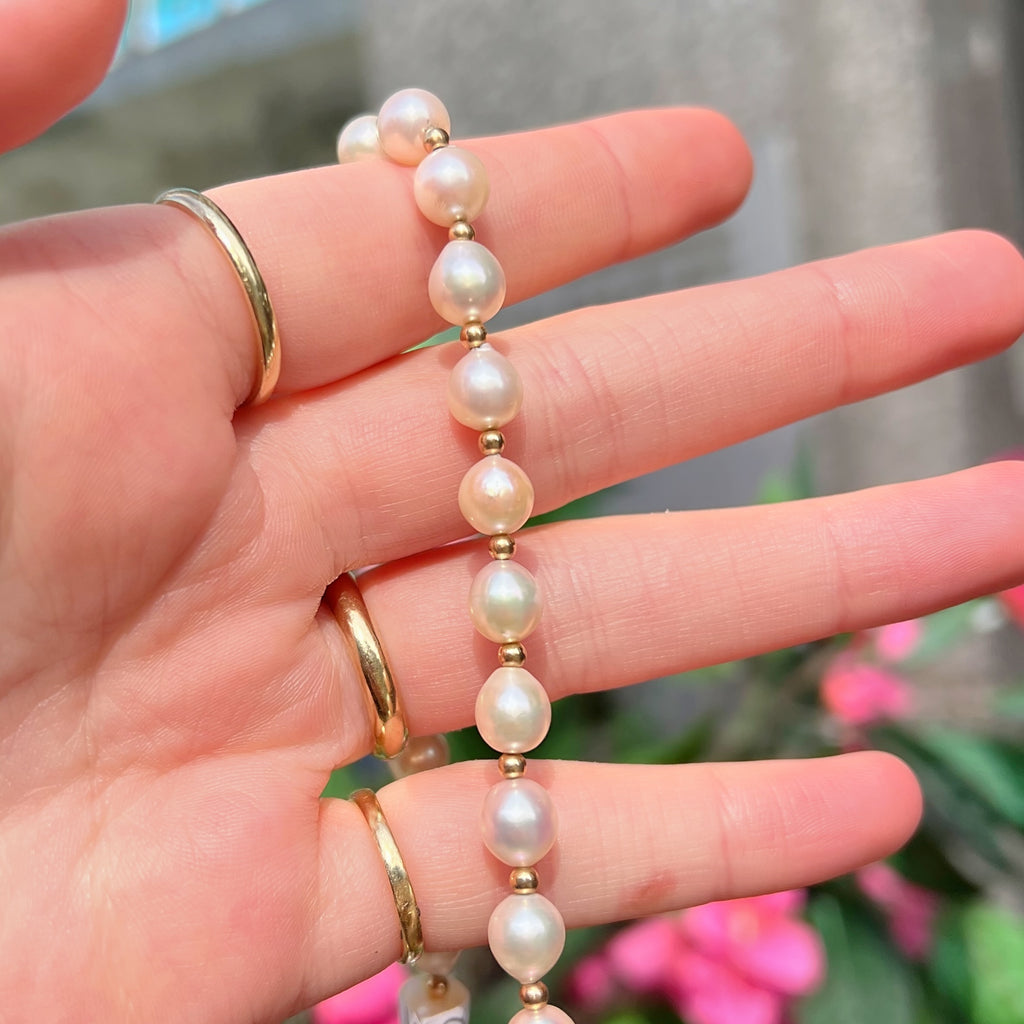 Vintage Pearl 9ct Yellow Gold Beaded Necklace
