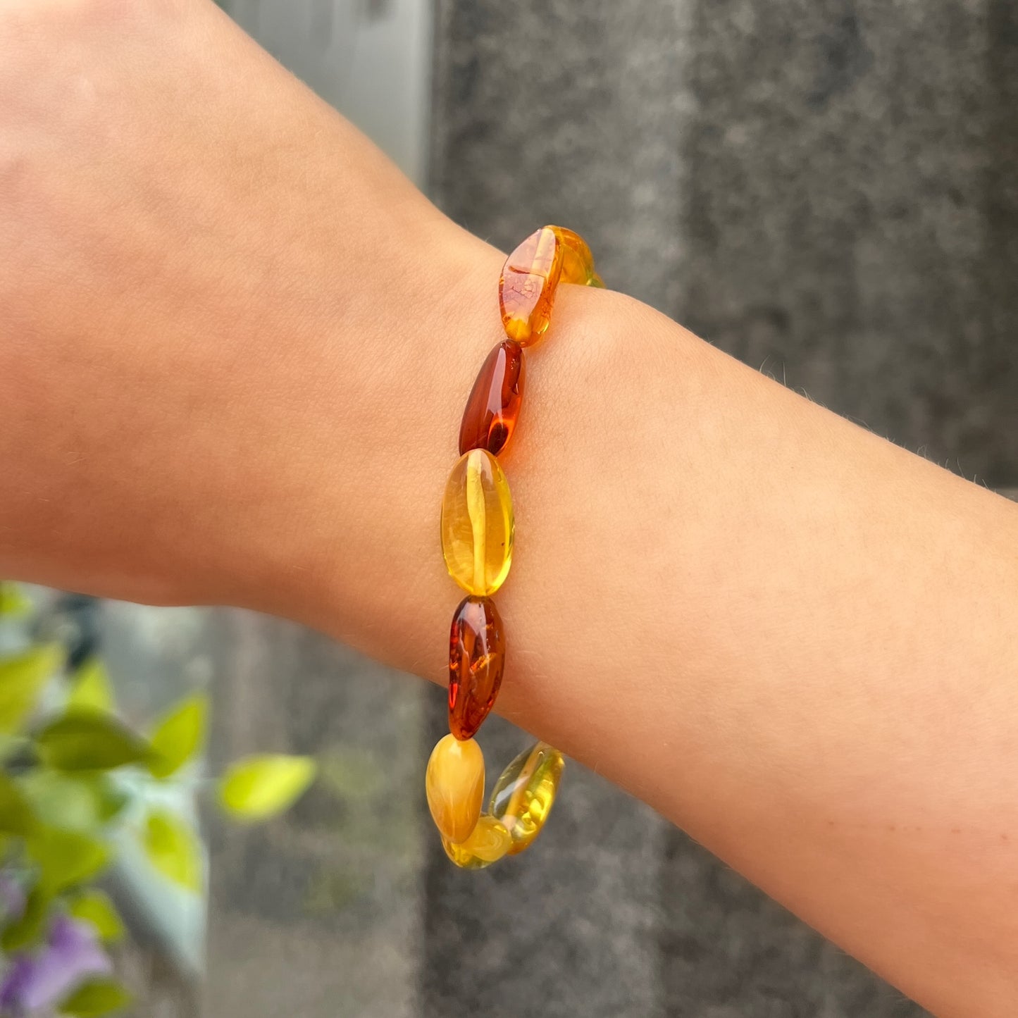 Multi Tonal Orange and Yellow Amber Beaded Bracelet