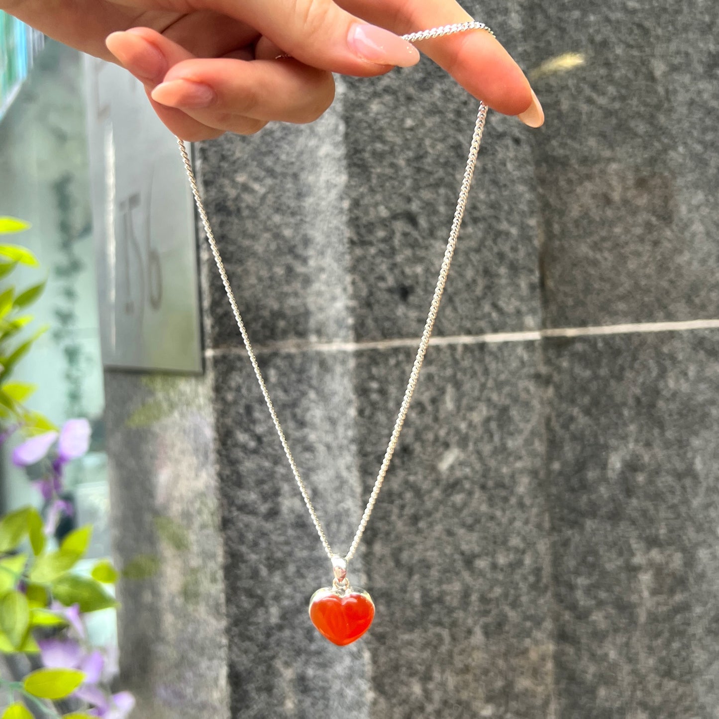 Sterling Silver Orange Carnelian Love Heart Necklace