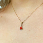 Rare Pear Shaped Coral 9ct Yellow Gold Dainty Necklace