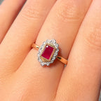'The Snow' Ruby and Diamond 9ct Yellow Gold Ring | Size N ½