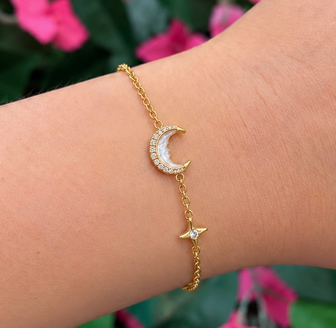 Mother of Pearl Crescent Moon 14ct Gold Plated Bracelet | Ania Haie