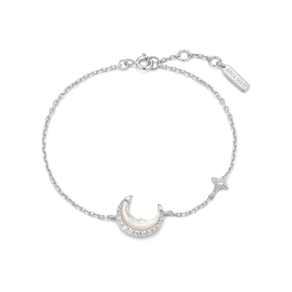 Mother of Pearl Crescent Moon Sterling Silver Bracelet | Ania Haie