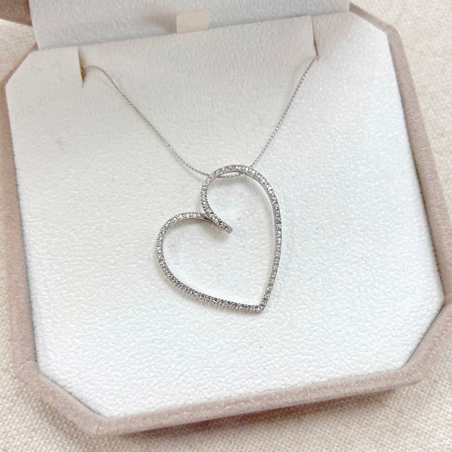 Vintage 14k White Gold Diamond Heart Necklace