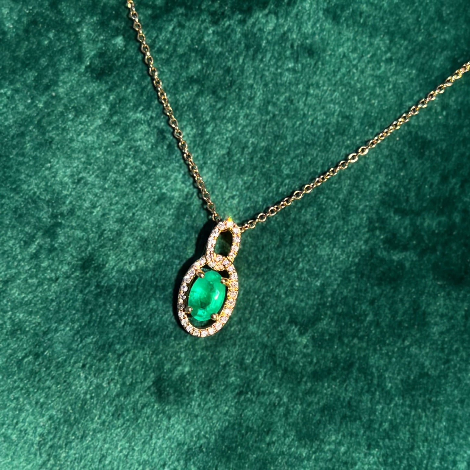 Emerald and Diamond 9ct Yellow Gold Necklace