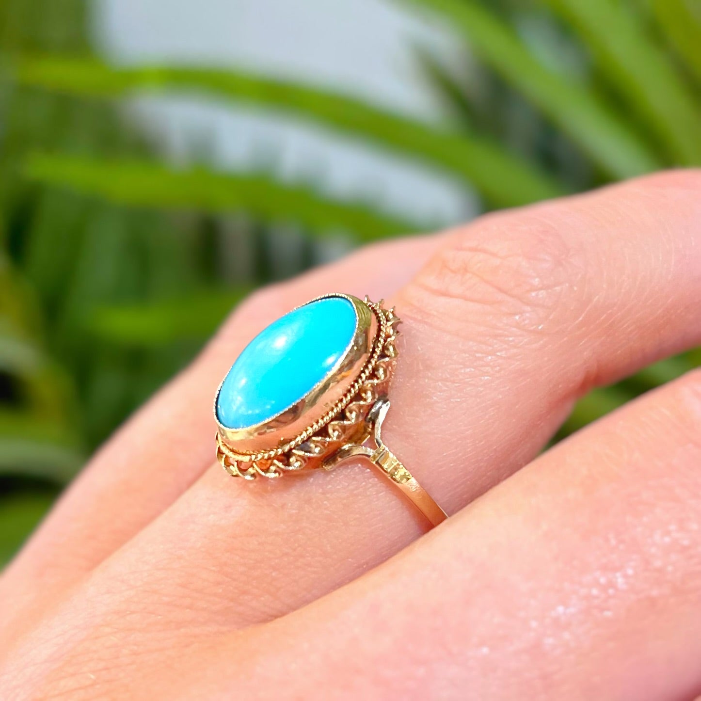 Vintage Turquoise 9ct Yellow Gold Dress Ring | Size L ½