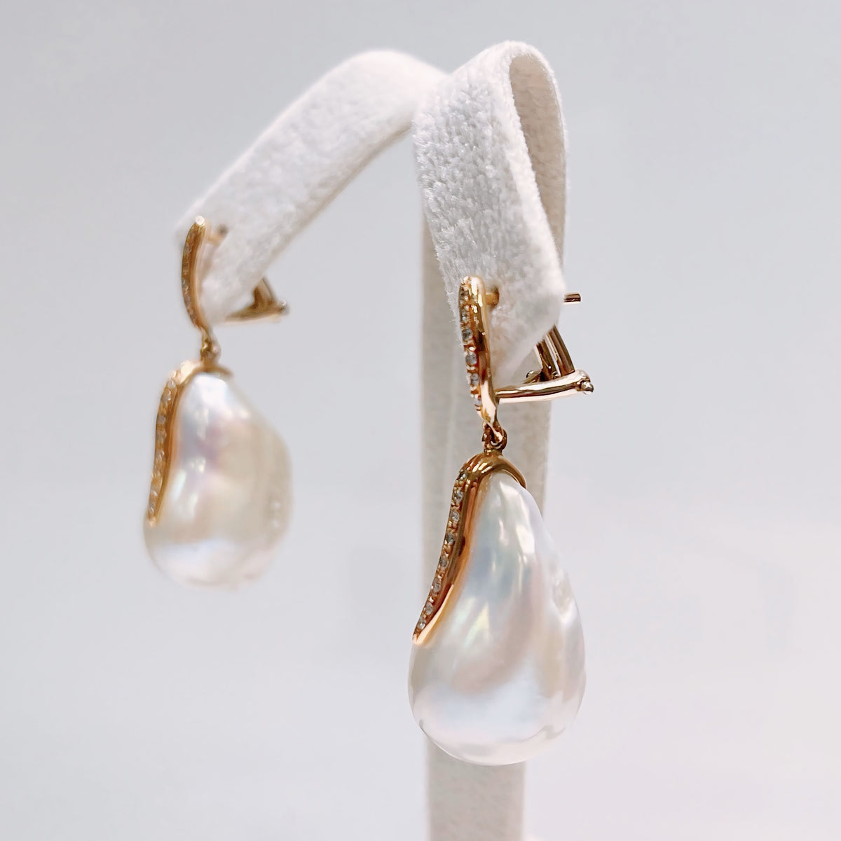 Diamond & Large Baroque Pearl 18ct Rose Gold Drop Earrings