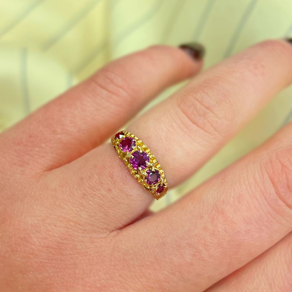 Antique Graduated Almandine Garnet 15ct Yellow Gold Five Stone Ring | Size J