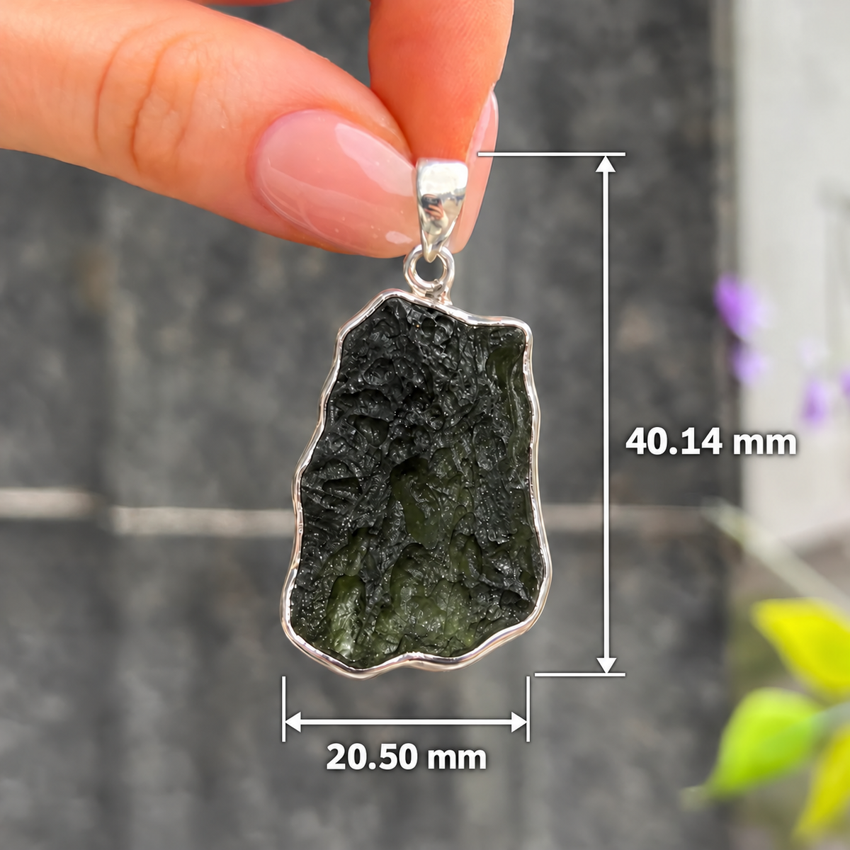 Rough Cut Green Moldavite Sterling Silver Pendant