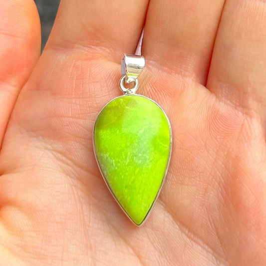 Sterling Silver Lime Green Gaspeite Pendant