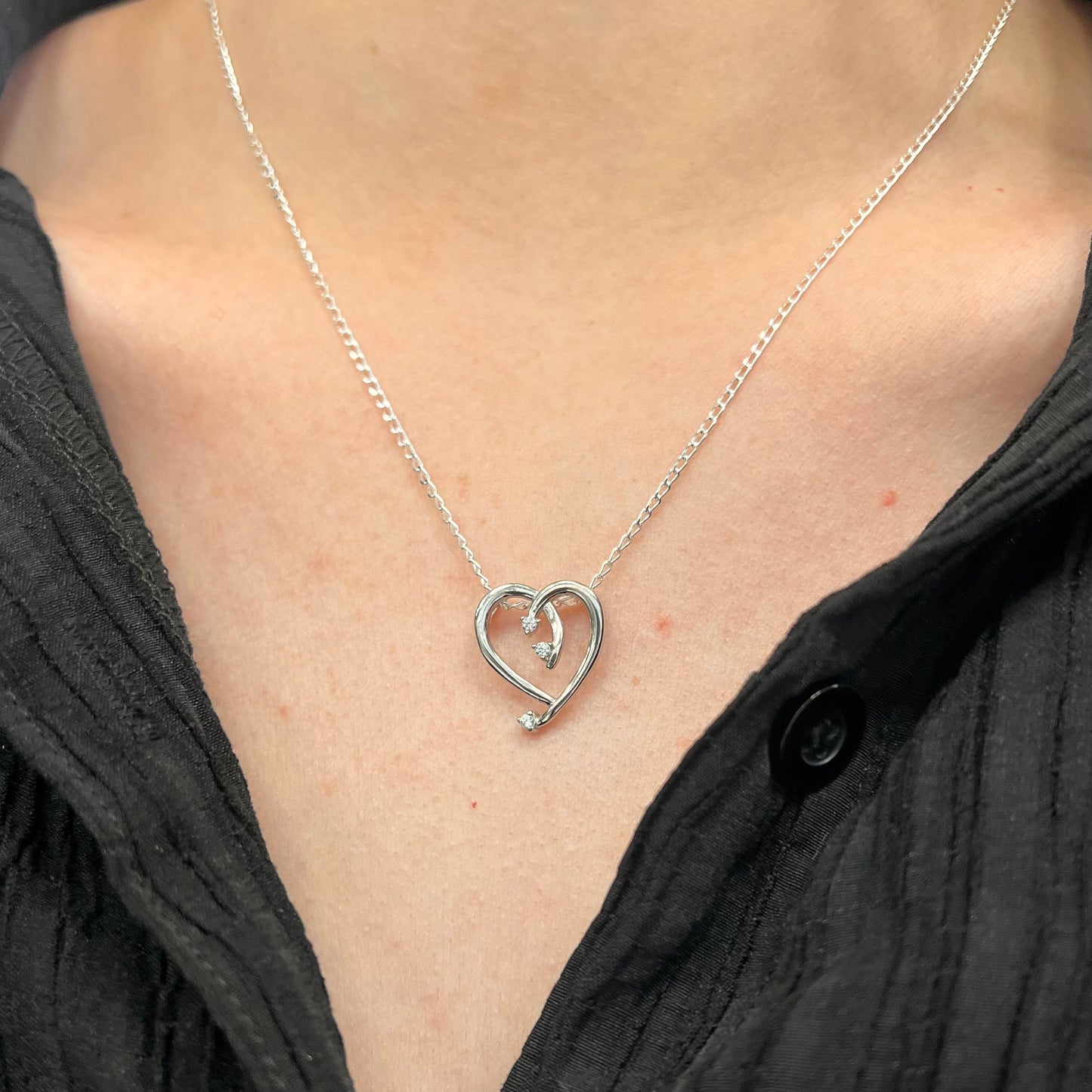 Sterling Silver Cubic Zirconia Swirling Heart Necklace