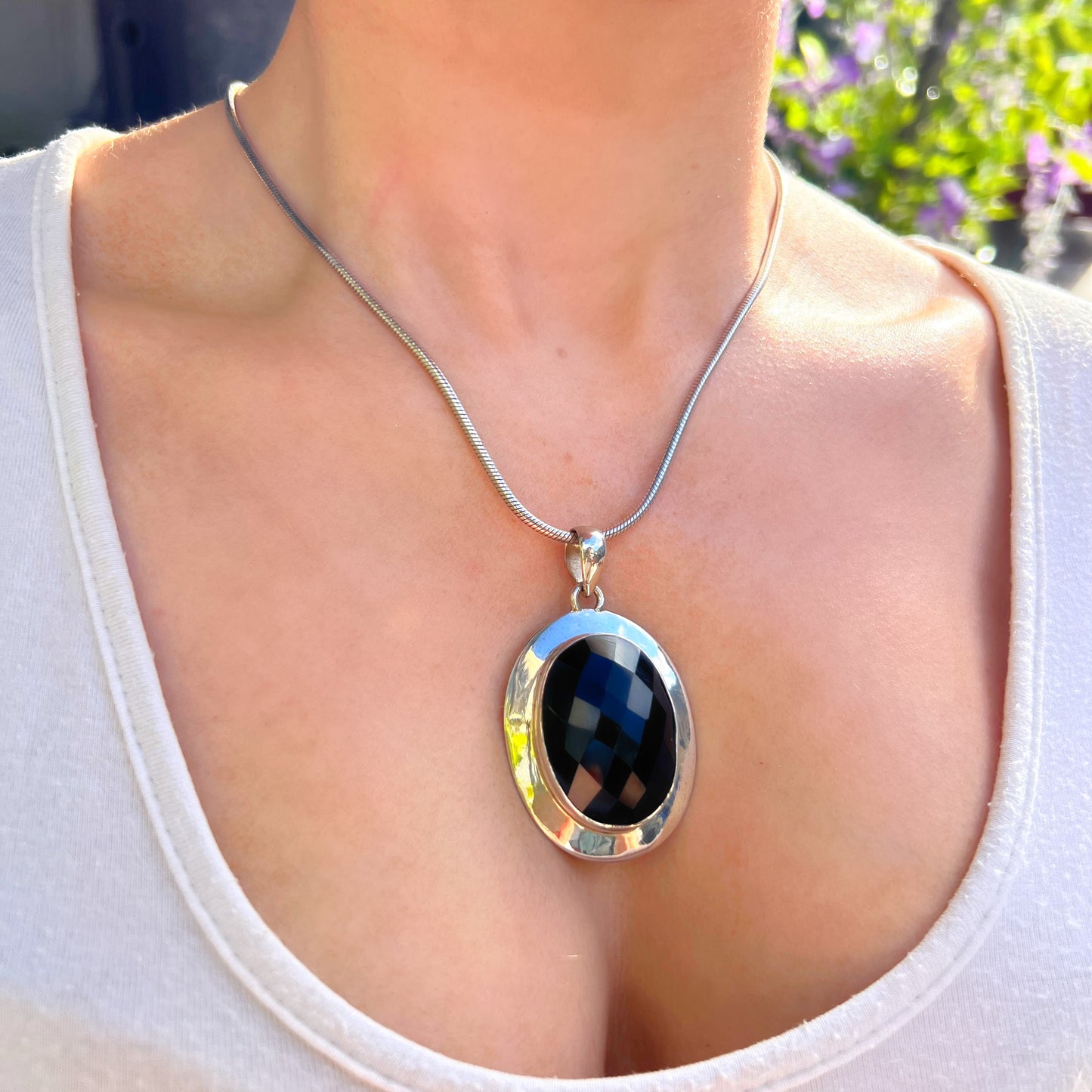 XL Sterling Silver Chunky Black Onyx Necklace