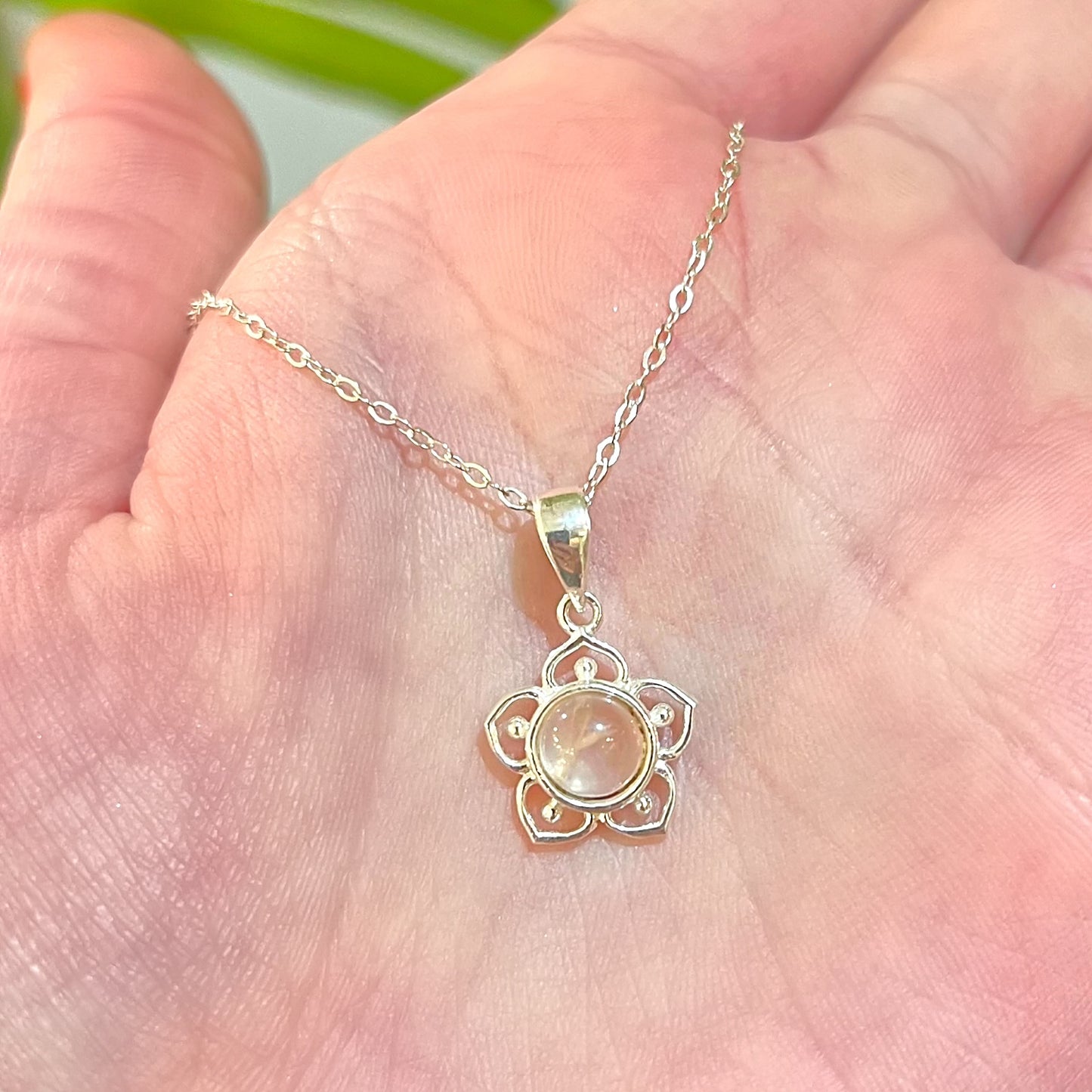 Pink Rose Quartz Sterling Silver Flower Necklace