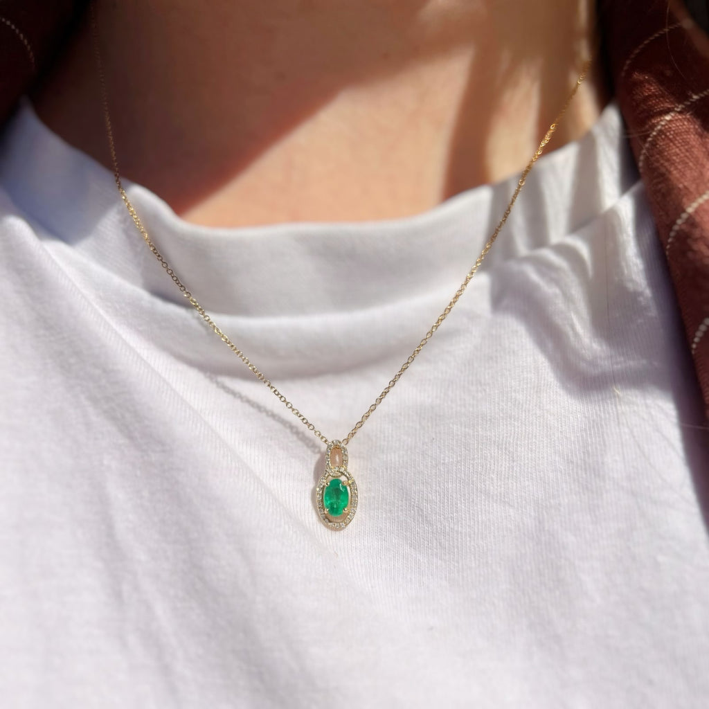 Emerald and Diamond 9ct Yellow Gold Necklace