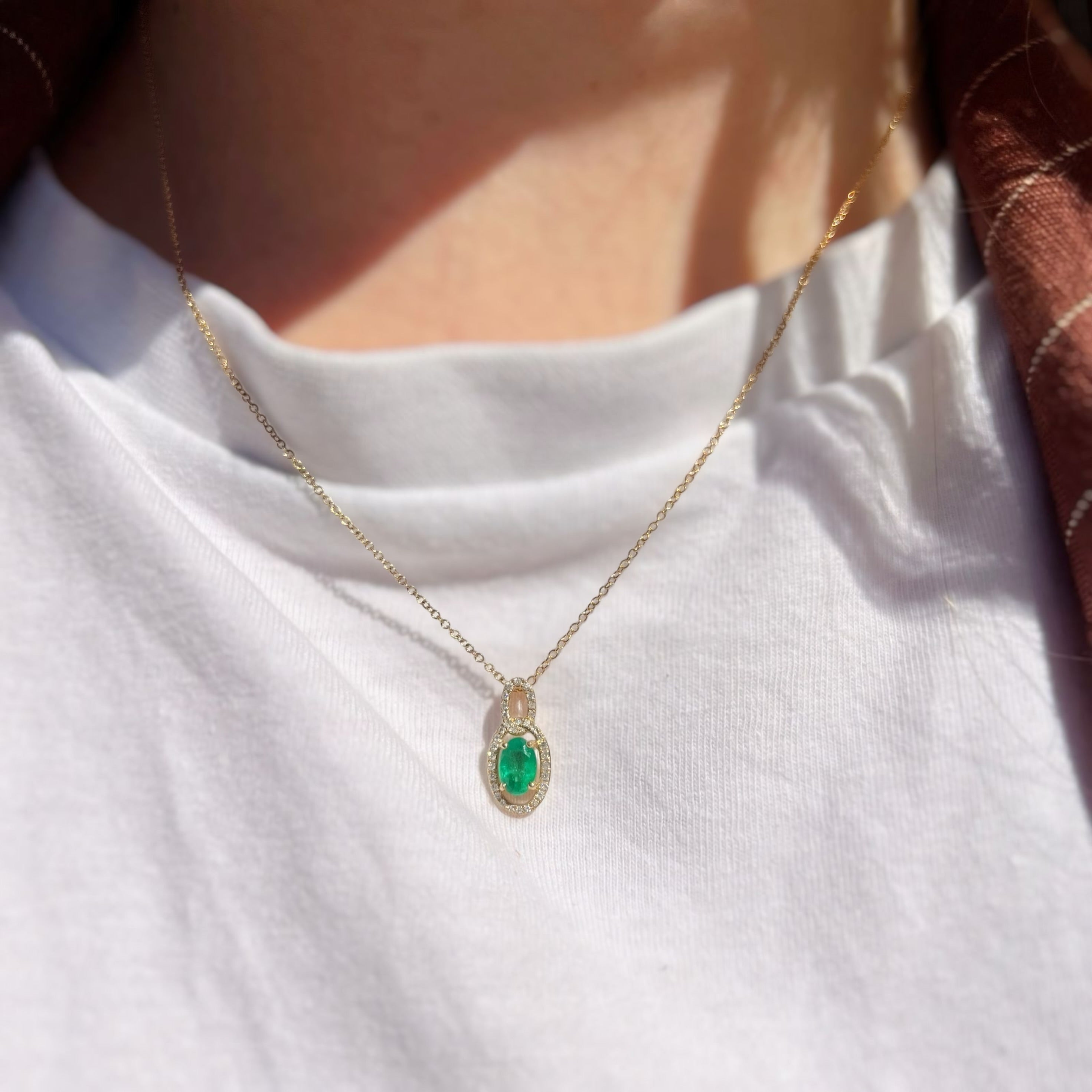 Emerald and Diamond 9ct Yellow Gold Necklace