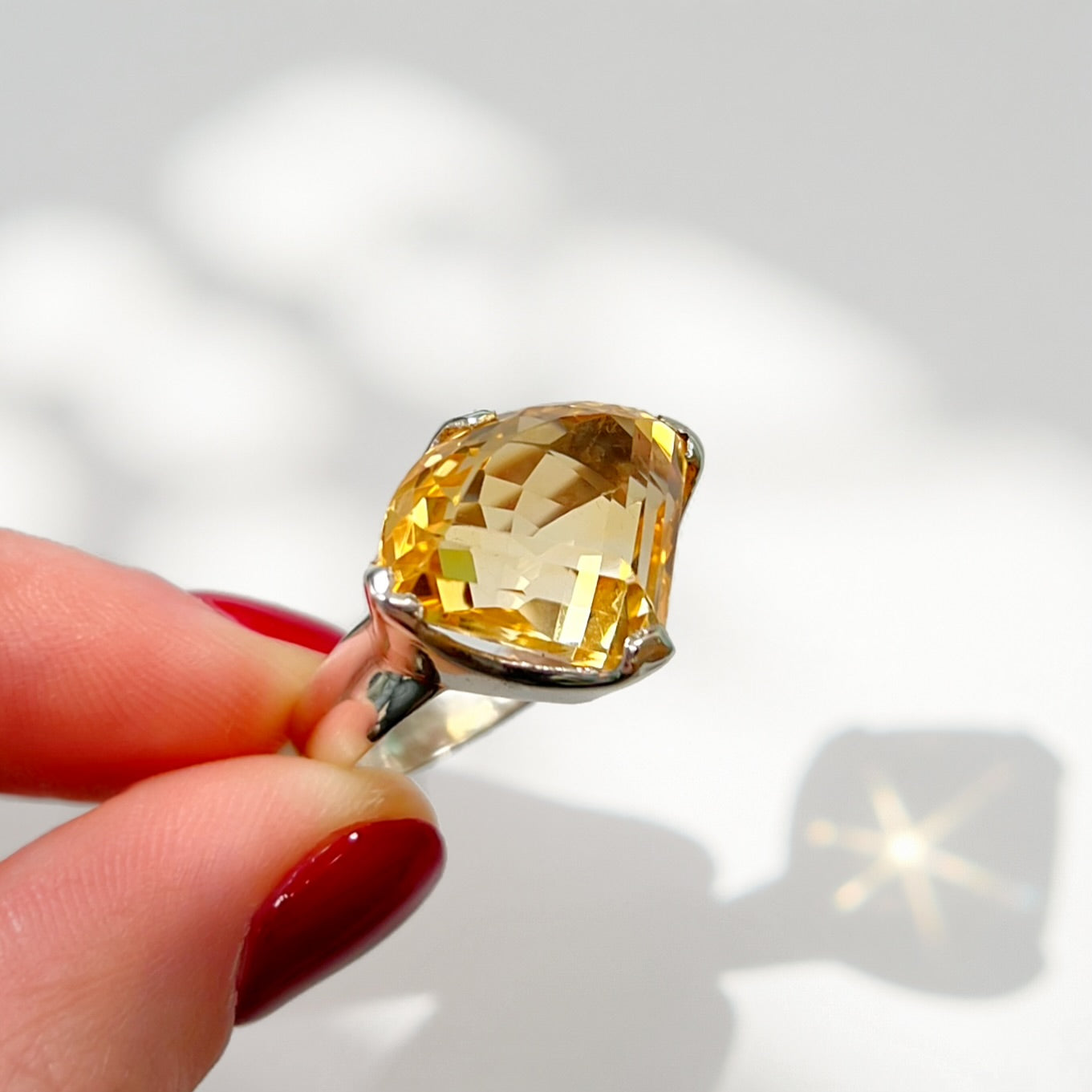 Sterling Silver Abstract Pear Shaped Citrine Cocktail Ring - Size N ½
