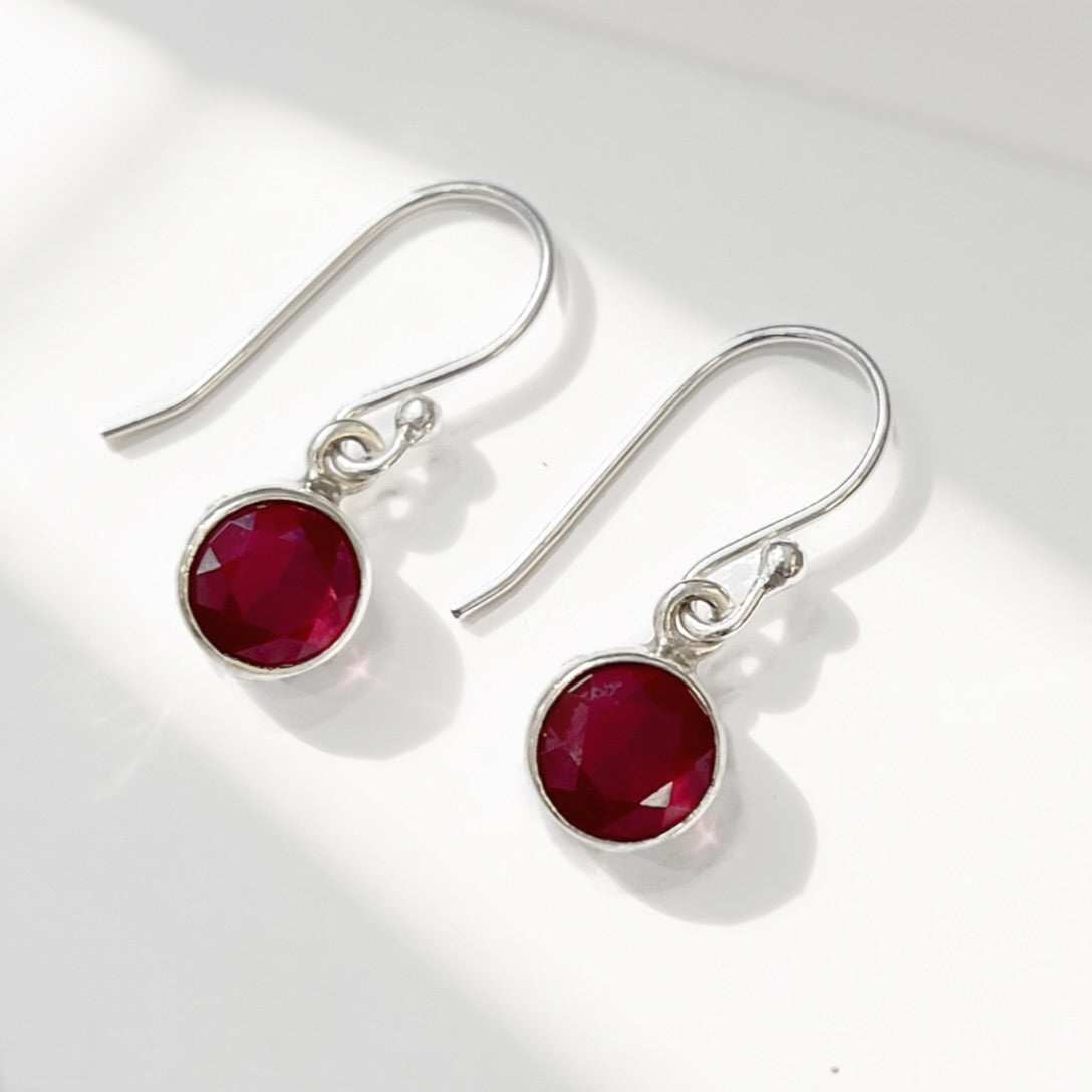 Sterling Silver Round Ruby Drop Earrings