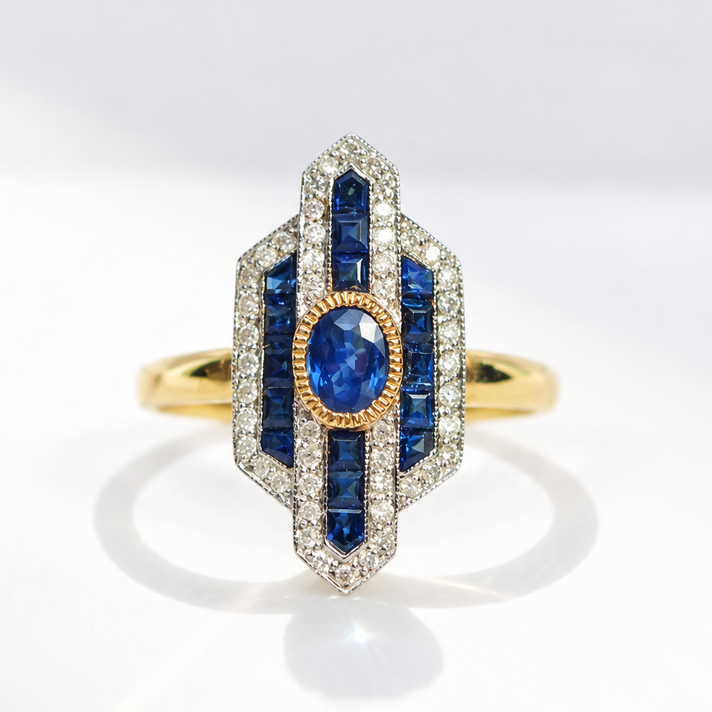 Sapphire and Diamond 18ct Yellow Gold Ring | Size N