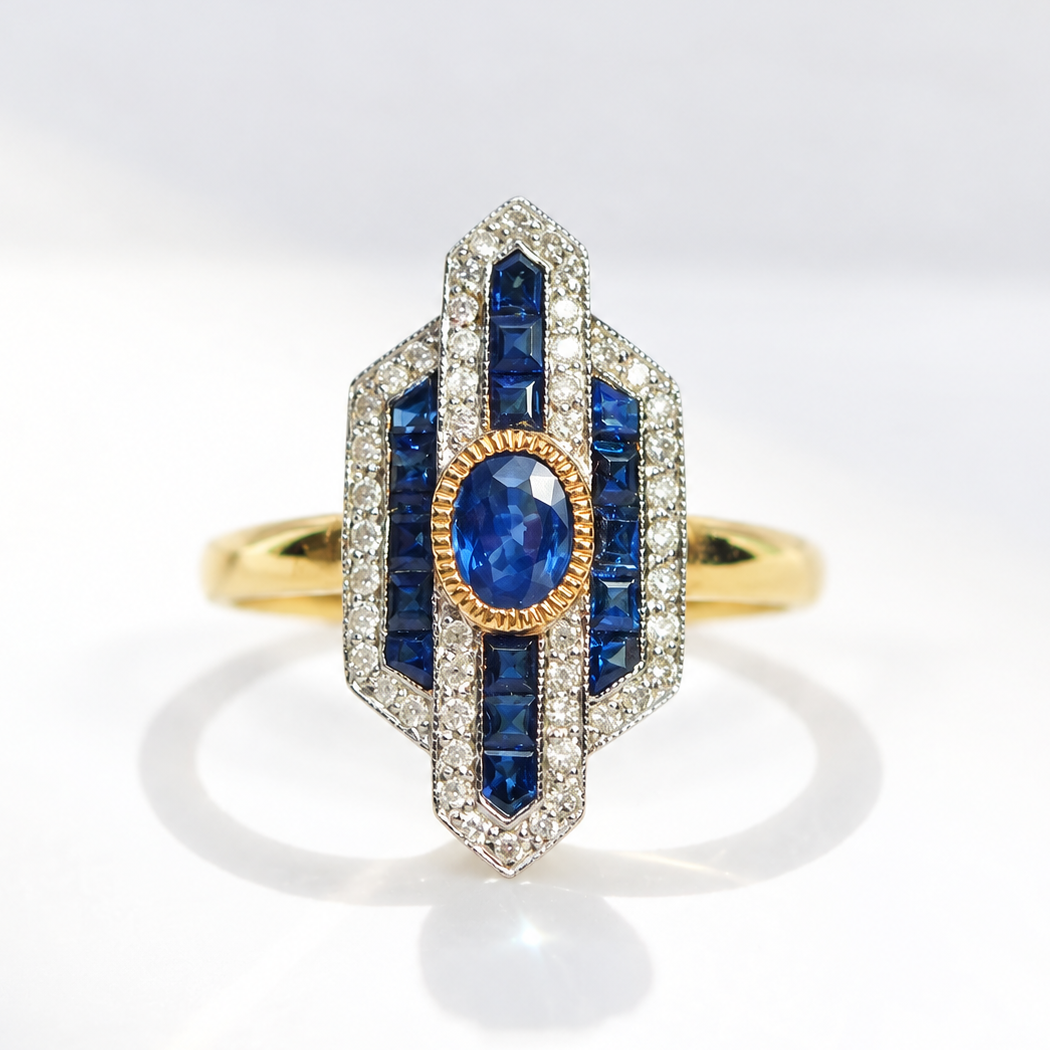 Sapphire and Diamond 18ct Yellow Gold Ring | Size N